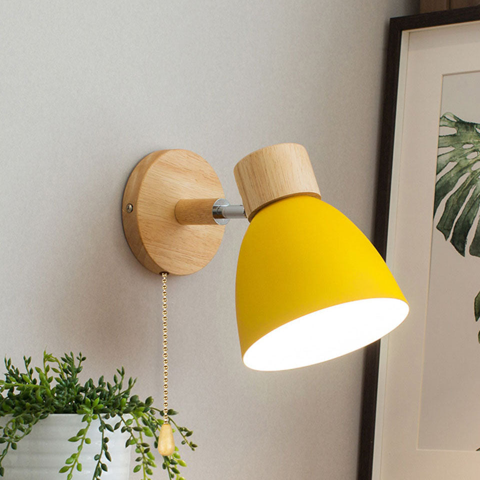 Wandlamp Hout & Metaal Macaron – Minimalistische Sconce met of zonder Trekschakelaar