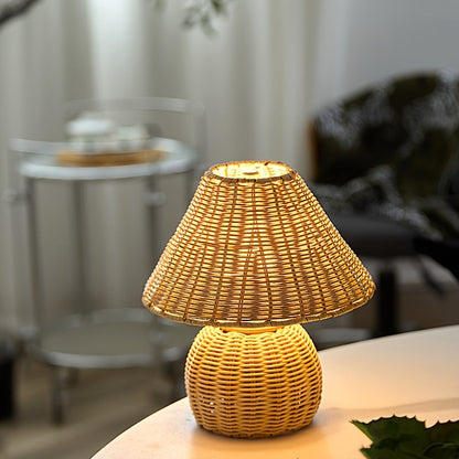 Bureaulamp Bamboe Gevlochten – Boho USB Sfeerlamp voor Bureau & Nachtkastje
