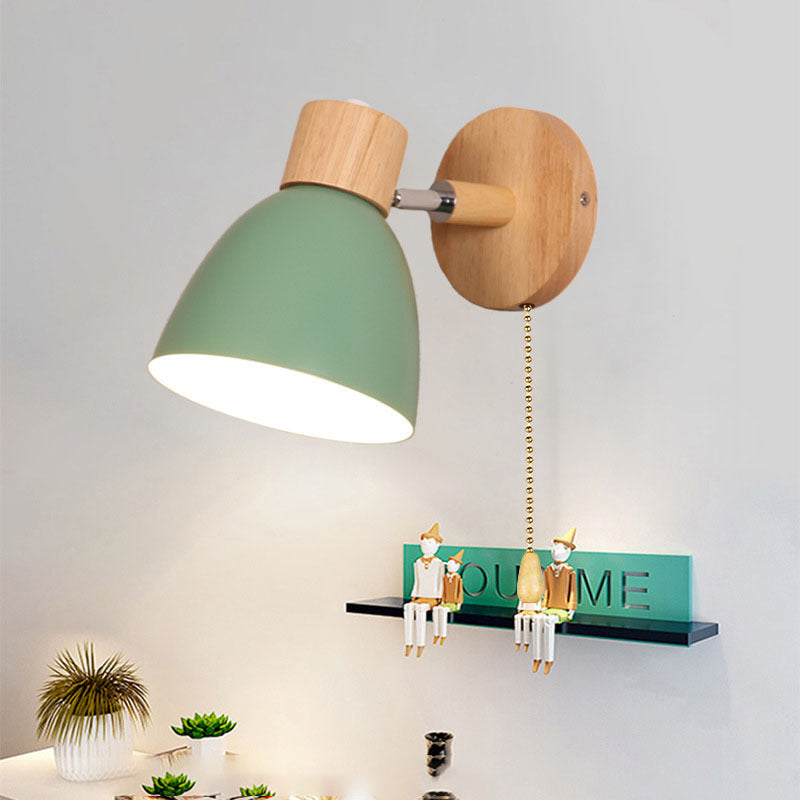 Wandlamp Hout & Metaal Macaron – Minimalistische Sconce met of zonder Trekschakelaar