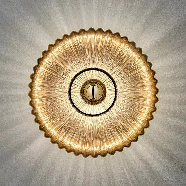 Wandlamp Glazen Schijf – Vintage Nordic Sconce met Geribbeld Glas