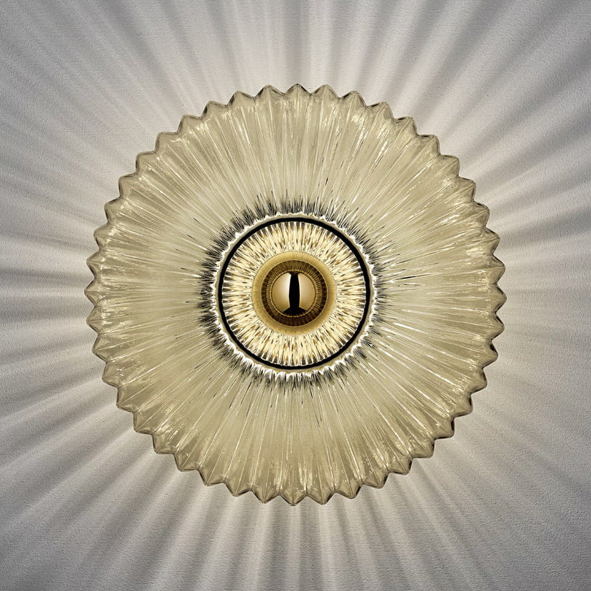 Wandlamp Glazen Schijf – Vintage Nordic Sconce met Geribbeld Glas