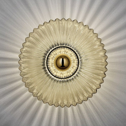 Wandlamp Glazen Schijf – Vintage Nordic Sconce met Geribbeld Glas