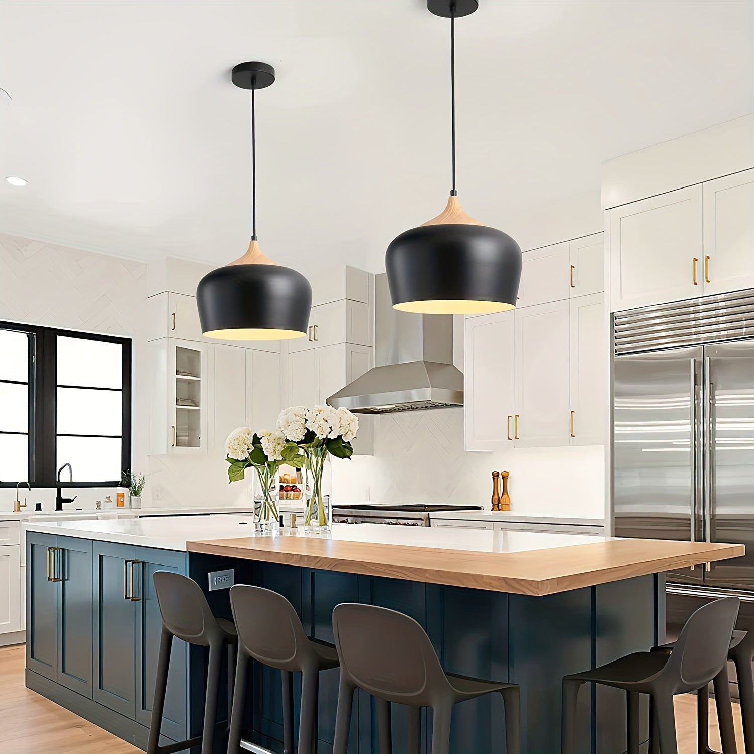 Hanglamp Scandinavisch – Metaal met Houtlook voor Eettafel & Keuken