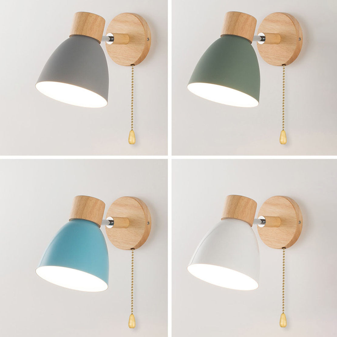 Wandlamp Hout & Metaal Macaron – Minimalistische Sconce met of zonder Trekschakelaar