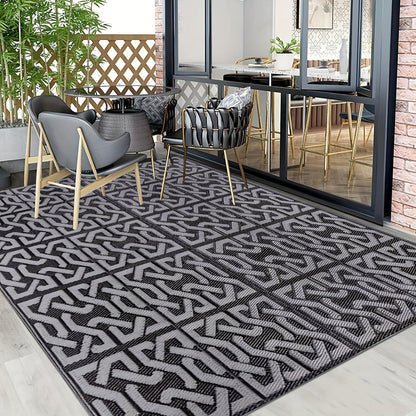 Buitenkleed Omkeerbaar – Modern Terraskleed Zwart & Grijs, Weerbestendig