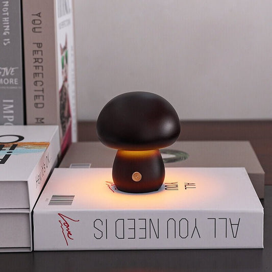 Portobello Mushroom Lamp Hout – Oplaadbare Dimbare LED Nachtlamp in Natuurlijk Hout