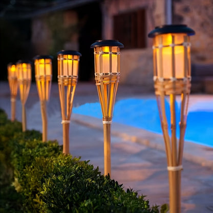 Solar Fakkels Bamboe (2-pack) – 12-LED Tuinlantaarns met Vlameffect op Zonne-energie