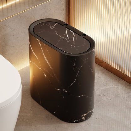 Prullenbak Marmerlook met Deksel – Moderne Compacte Afvalemmer voor Badkamer & Keuken