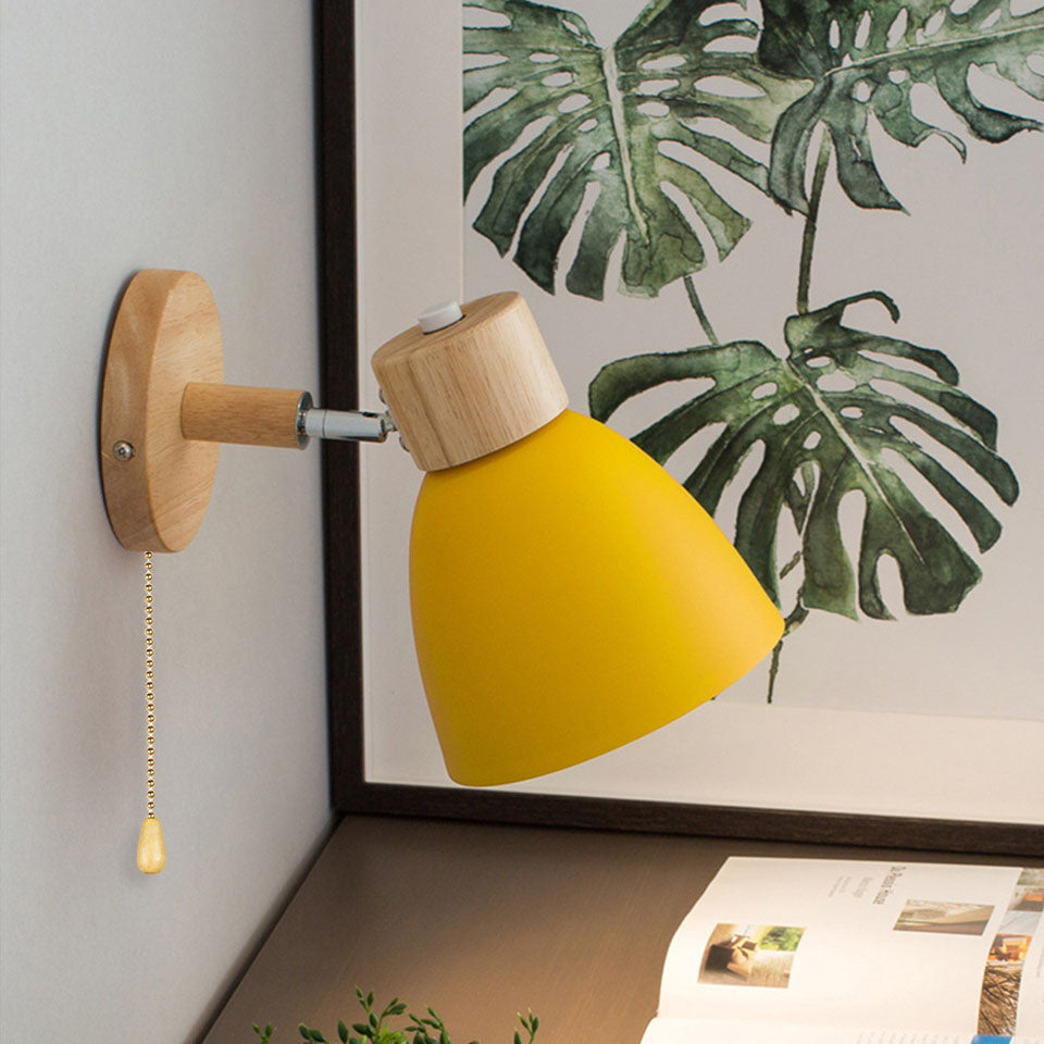 Wandlamp Hout & Metaal Macaron – Minimalistische Sconce met of zonder Trekschakelaar