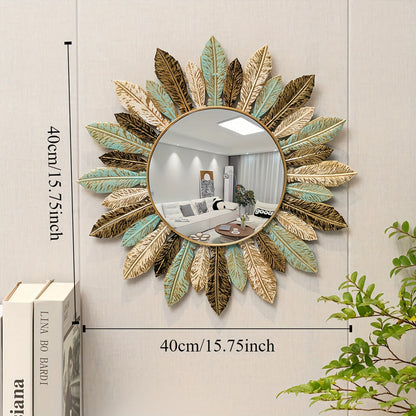Wandspiegel Zonnestraal Bohemian – Metalen Sierspiegel in Groenblauw & Goud