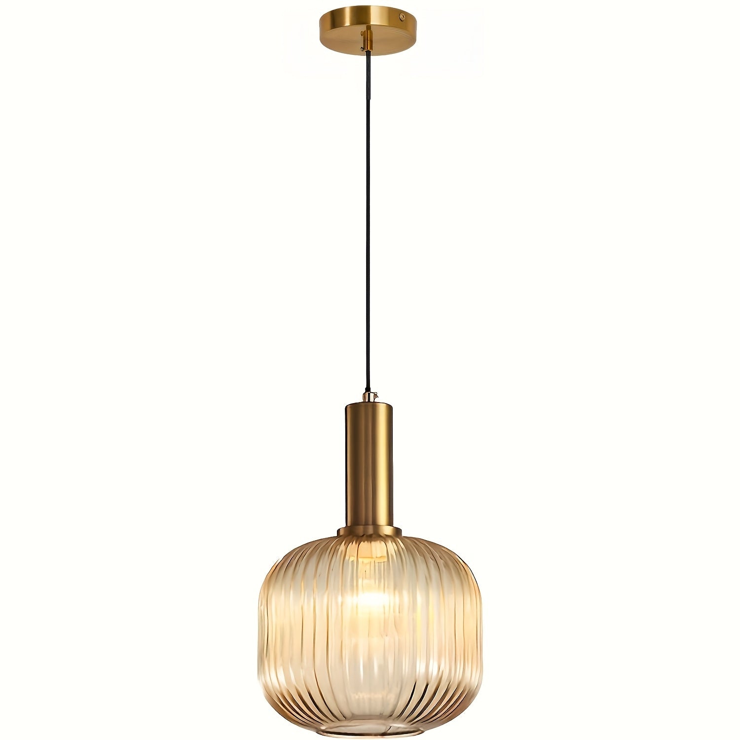Hanglamp Ribbelglas – Moderne Pendant met Messing en Geribbelde Glazen Kap