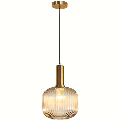 Hanglamp Ribbelglas – Moderne Pendant met Messing en Geribbelde Glazen Kap
