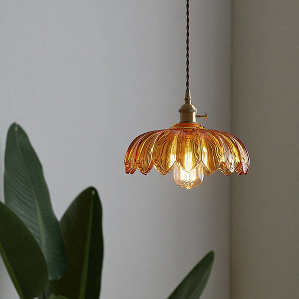 Hanglamp Bloem Gekleurd Glas – Vintage Pendant Lamp voor Eetkamer & Hal