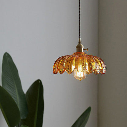 Hanglamp Bloem Gekleurd Glas – Vintage Pendant Lamp voor Eetkamer & Hal