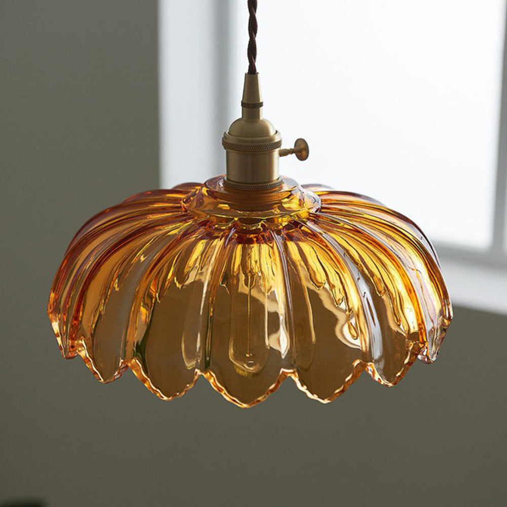 Hanglamp Bloem Gekleurd Glas – Vintage Pendant Lamp voor Eetkamer & Hal