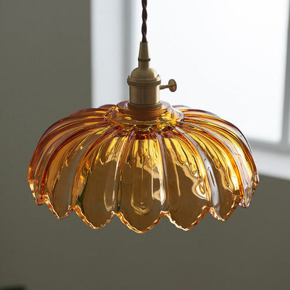 Hanglamp Bloem Gekleurd Glas – Vintage Pendant Lamp voor Eetkamer & Hal