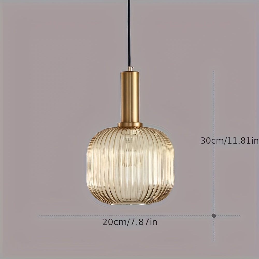 Hanglamp Ribbelglas – Moderne Pendant met Messing en Geribbelde Glazen Kap