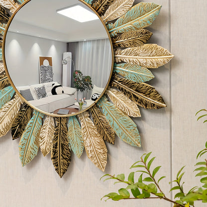Wandspiegel Zonnestraal Bohemian – Metalen Sierspiegel in Groenblauw & Goud
