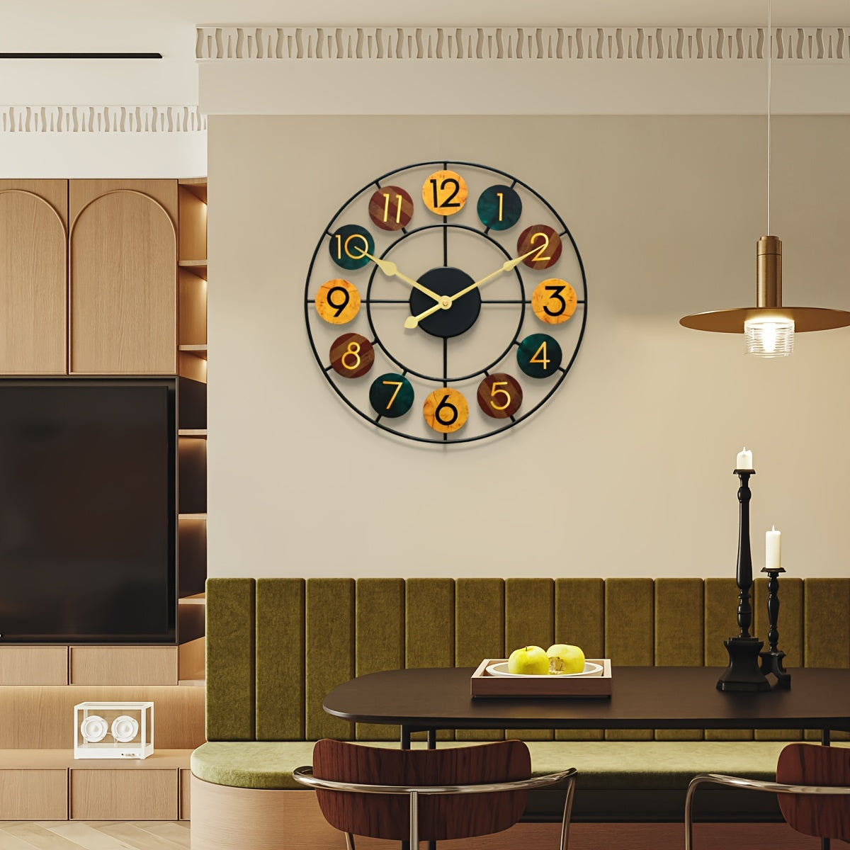 Wandklok Metaal Kleurrijk – Retro IJzeren Wandklok voor Woonkamer & Keuken