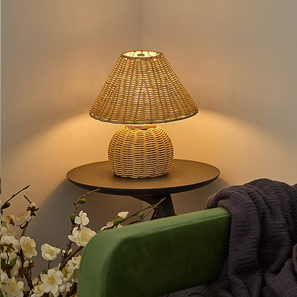 Bureaulamp Bamboe Gevlochten – Boho USB Sfeerlamp voor Bureau & Nachtkastje