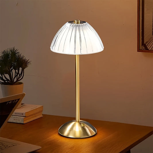 Gouden Touch Tafellamp Oplaadbaar – Draadloze Dimbare LED met Kristallook Kap & 3 Lichtkleuren