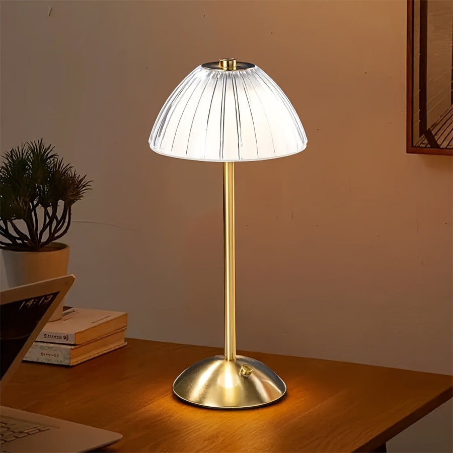 Gouden Touch Tafellamp Oplaadbaar – Draadloze Dimbare LED met Kristallook Kap & 3 Lichtkleuren