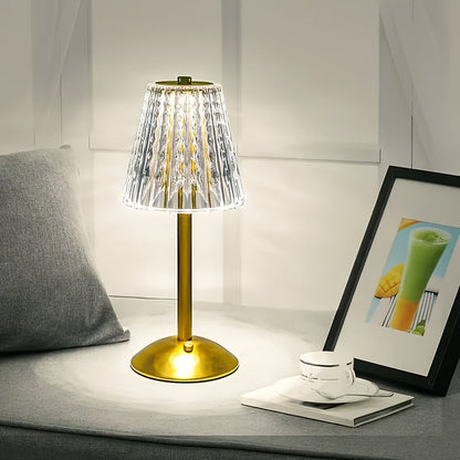 Kristal Touch Tafellamp Oplaadbaar – Draadloze Dimbare LED met 3 Lichtkleuren