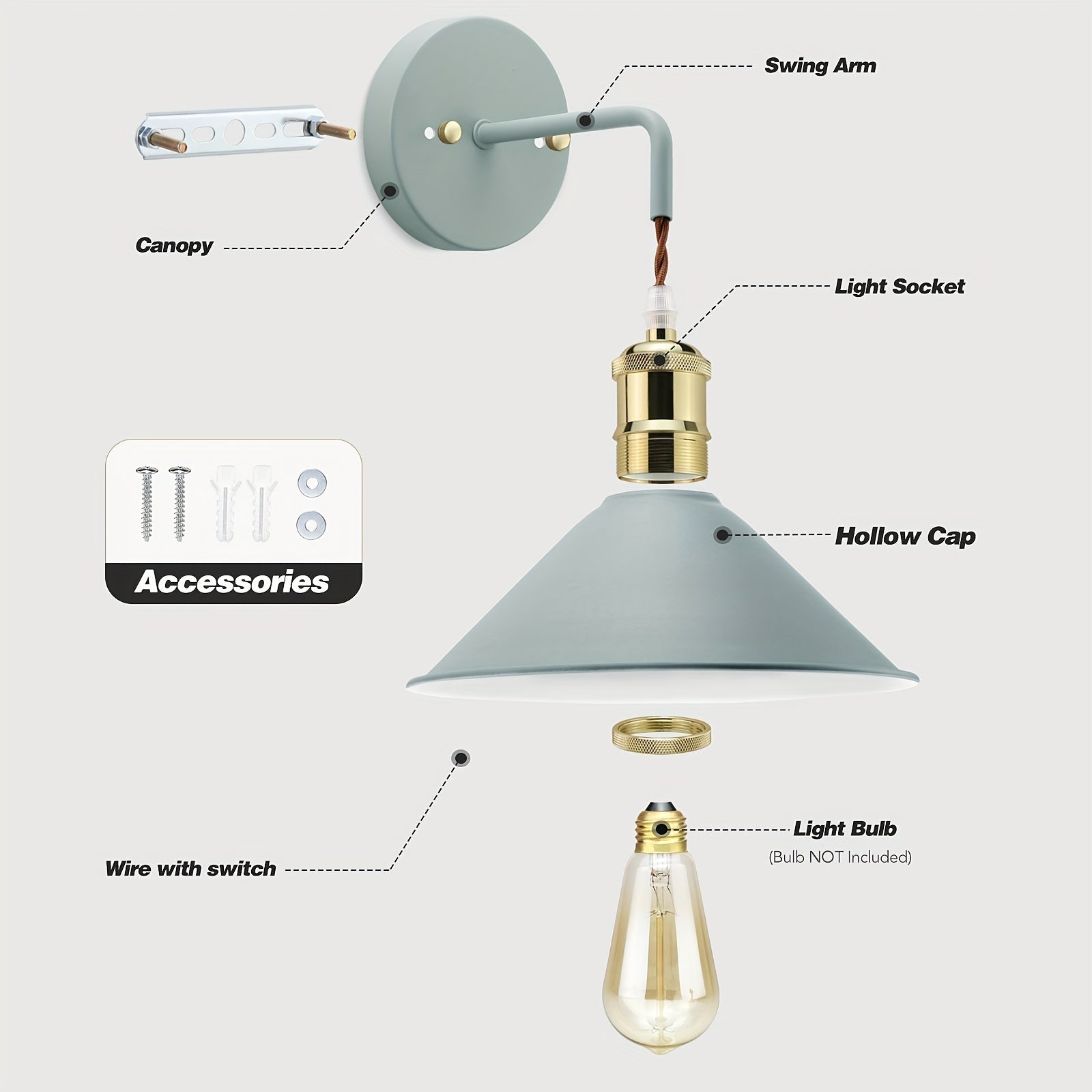 Wandlamp Metaal Industrieel – Set van 2 Sconces voor Slaapkamer & Hal