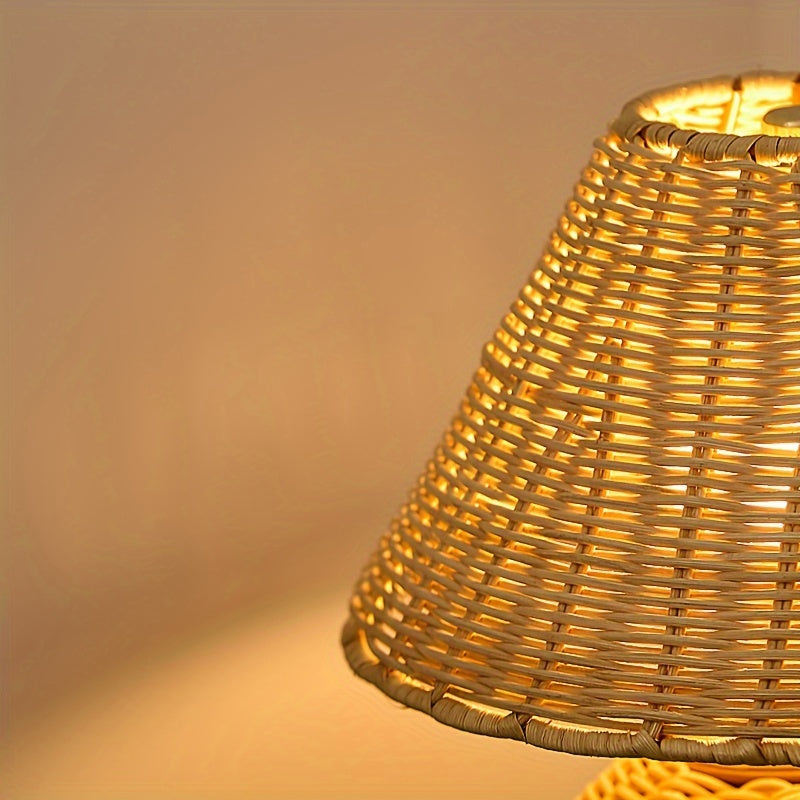 Bureaulamp Bamboe Gevlochten – Boho USB Sfeerlamp voor Bureau & Nachtkastje