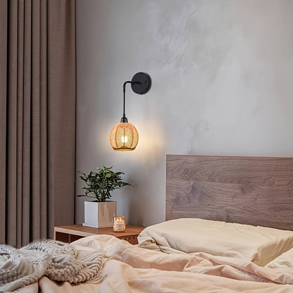 Wandlamp Rotan Boho – Handgevlochten Sfeerlamp voor Slaapkamer & Woonkamer