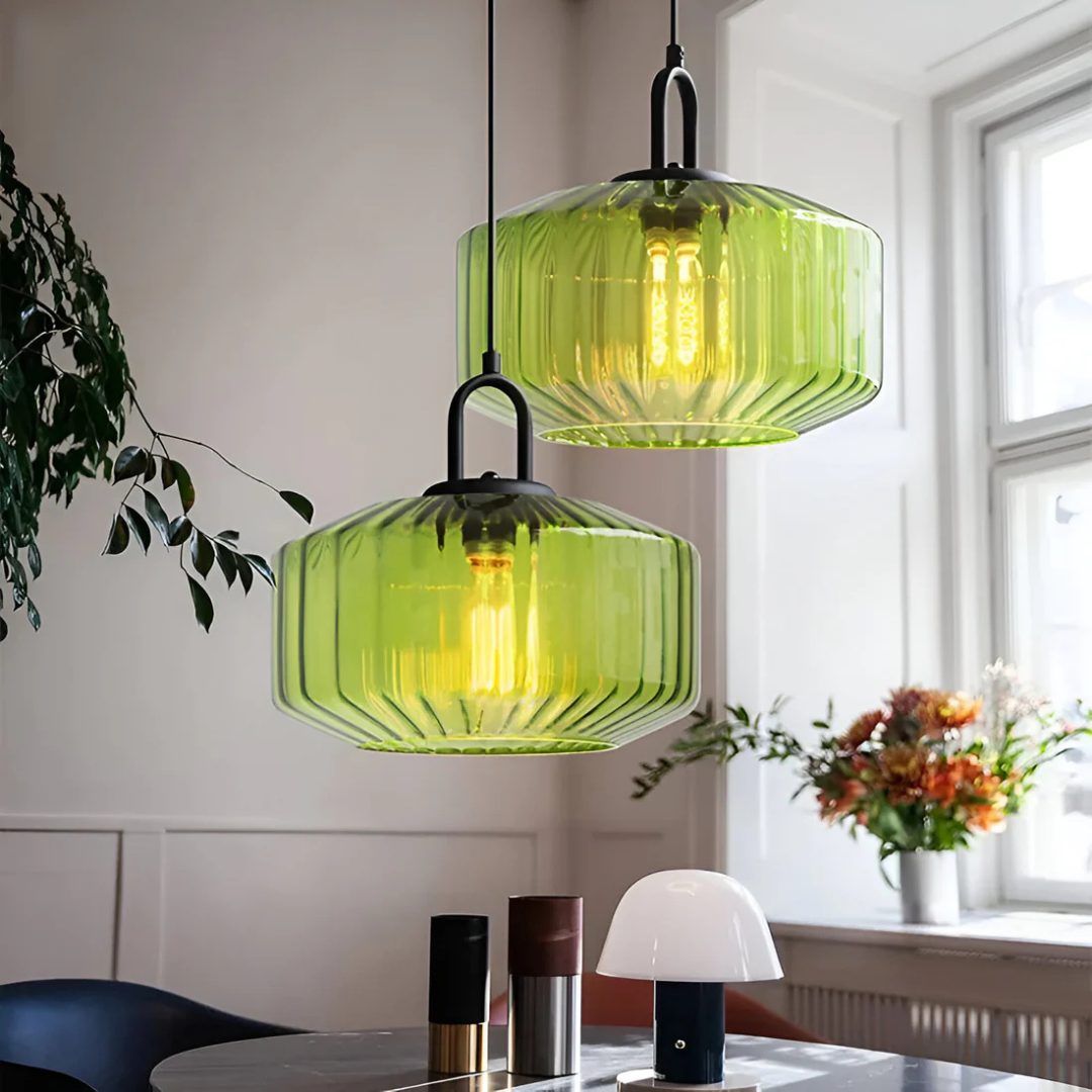 Hanglamp Gekleurd Glas Retro – Sfeervolle Glazen Pendant voor Eettafel & Hal