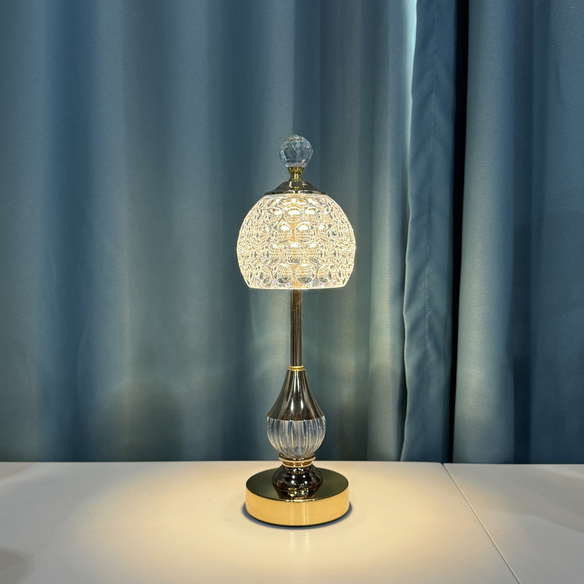Kristal Tafellamp Oplaadbaar – Draadloze Dimbare Touch Sfeerlamp met Gouden Voet