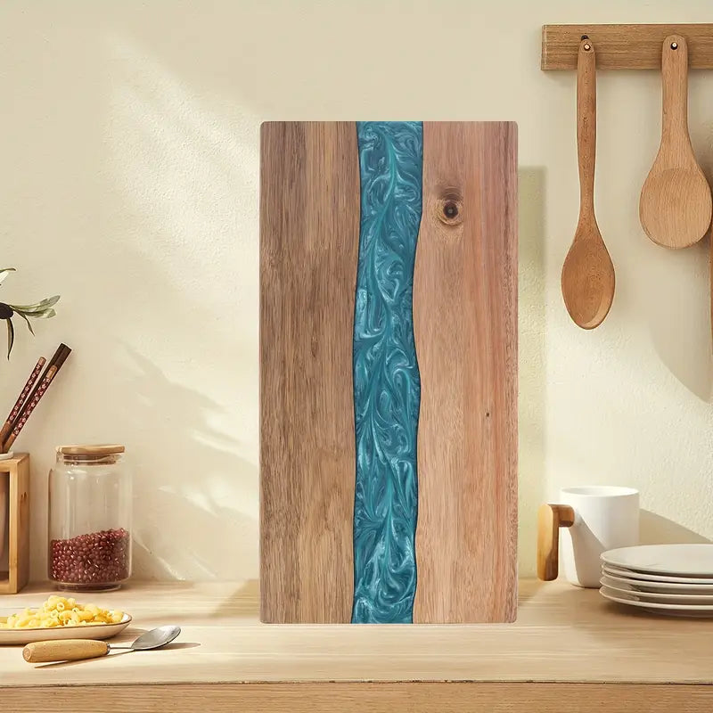 Serveerplank Acaciahout met Rivierdesign – Hars Snijplank & Kaasplank