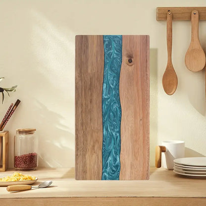 Serveerplank Acaciahout met Rivierdesign – Hars Snijplank & Kaasplank