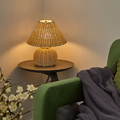 Bureaulamp Bamboe Gevlochten – Boho USB Sfeerlamp voor Bureau & Nachtkastje