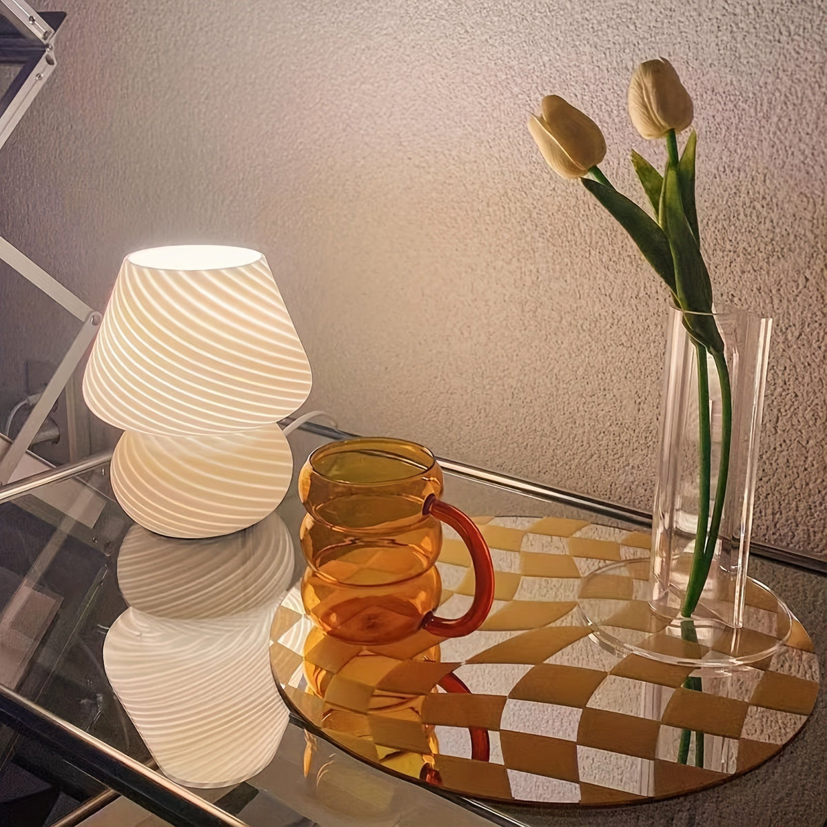 Mushroom Tafellamp Glas – Dimbare USB Paddenstoellamp in Murano-stijl