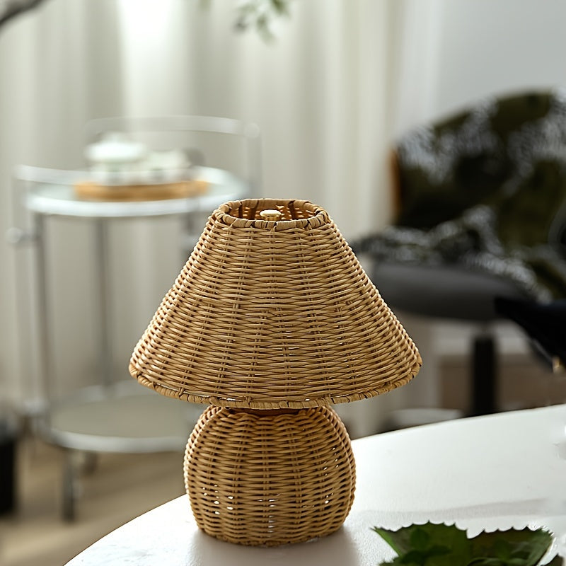 Bureaulamp Bamboe Gevlochten – Boho USB Sfeerlamp voor Bureau & Nachtkastje