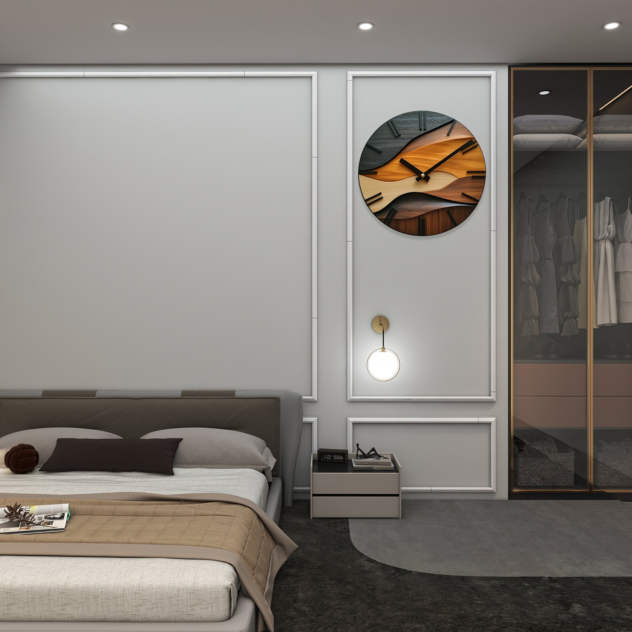 Wandklok Rond Houtlook – Artistieke Nordic Wandklok voor Woonkamer