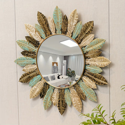 Wandspiegel Zonnestraal Bohemian – Metalen Sierspiegel in Groenblauw & Goud