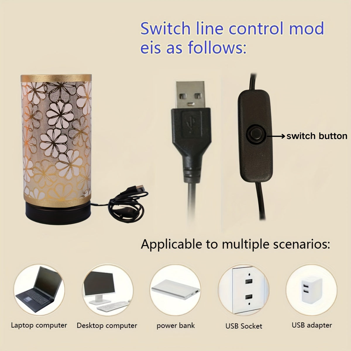 Tafellamp Bloemmotief USB – Decoratieve Sfeerlamp met Warm Licht voor Nachtkastje