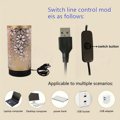 Tafellamp Bloemmotief USB – Decoratieve Sfeerlamp met Warm Licht voor Nachtkastje
