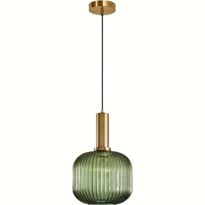 Hanglamp Ribbelglas – Moderne Pendant met Messing en Geribbelde Glazen Kap