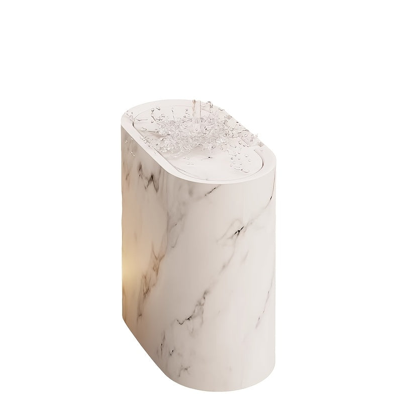 Prullenbak Marmerlook met Deksel – Moderne Compacte Afvalemmer voor Badkamer & Keuken