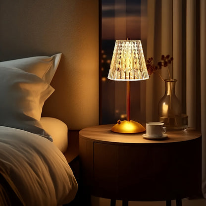 Kristal Touch Tafellamp Oplaadbaar – Draadloze Dimbare LED met 3 Lichtkleuren