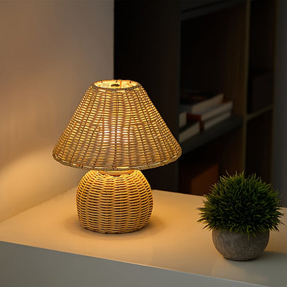 Bureaulamp Bamboe Gevlochten – Boho USB Sfeerlamp voor Bureau & Nachtkastje