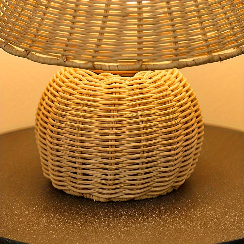 Bureaulamp Bamboe Gevlochten – Boho USB Sfeerlamp voor Bureau & Nachtkastje