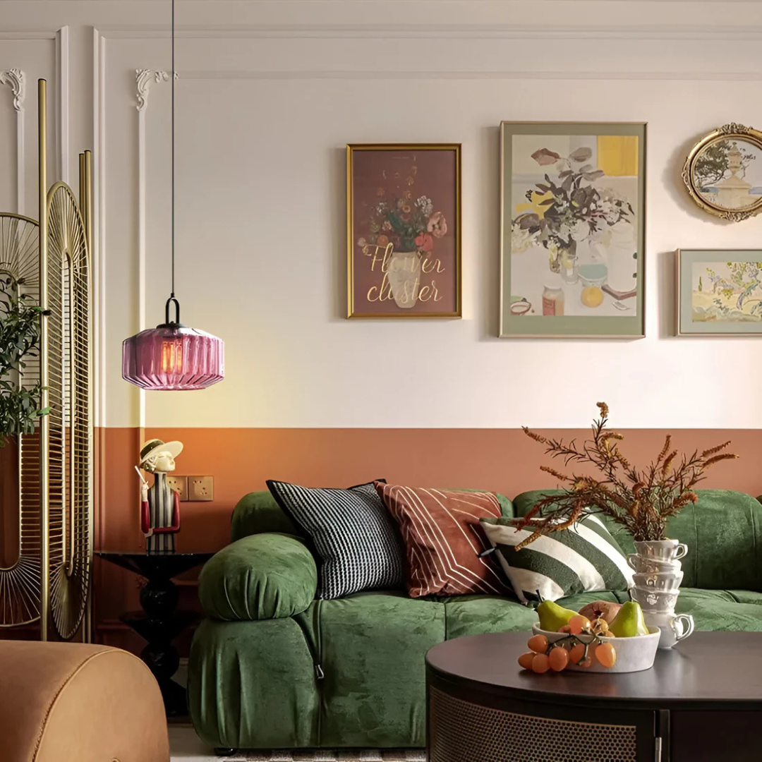 Hanglamp Gekleurd Glas Retro – Sfeervolle Glazen Pendant voor Eettafel & Hal