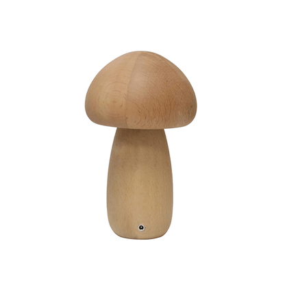 Portobello Mushroom Lamp Hout – Oplaadbare Dimbare LED Nachtlamp in Natuurlijk Hout