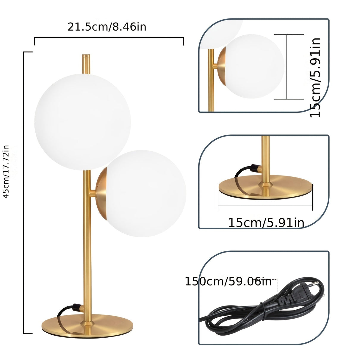 Tafellamp Goud met Witte Glasbol – Moderne Sfeerlamp voor Woonkamer & Nachtkastje