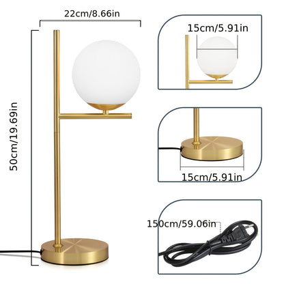 Tafellamp Goud met Witte Glasbol – Moderne Sfeerlamp voor Woonkamer & Nachtkastje